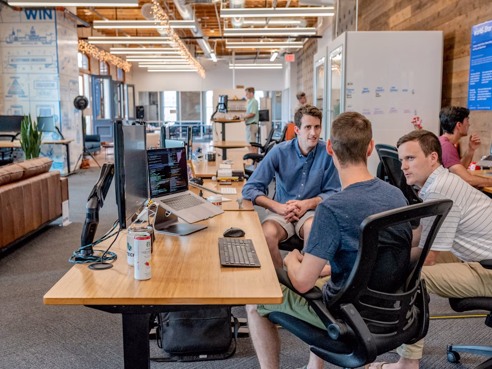 Marketing team working together